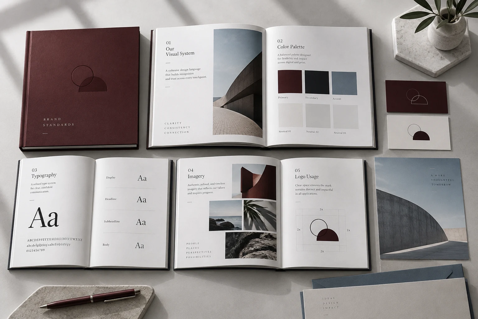 Brand guide showing colour palette, typography, imagery and logo usage