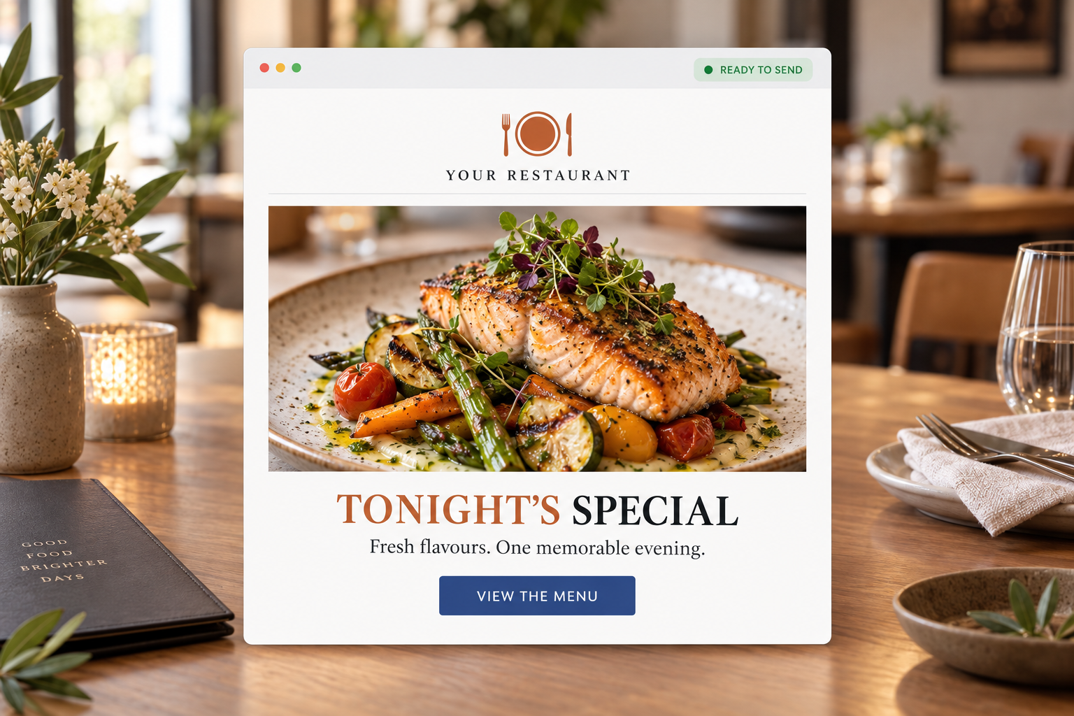Restaurant email campaign promoting a seasonal dinner special to customers